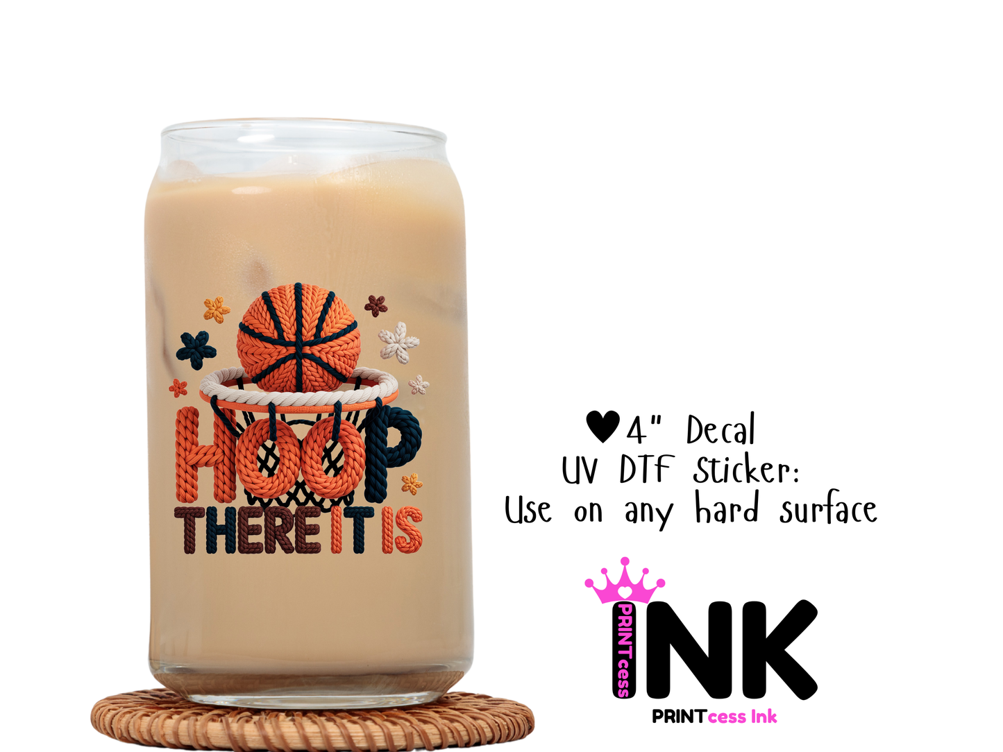 🎁 Basketball UVDTF100763 UV DTF Sticker | Ready to Apply Decal | Waterproof Permanent Sticker for Tumblers, Cups, Laptops, and More| Tumbler Cup Decal 4" UV DTF Sticker (100% off)