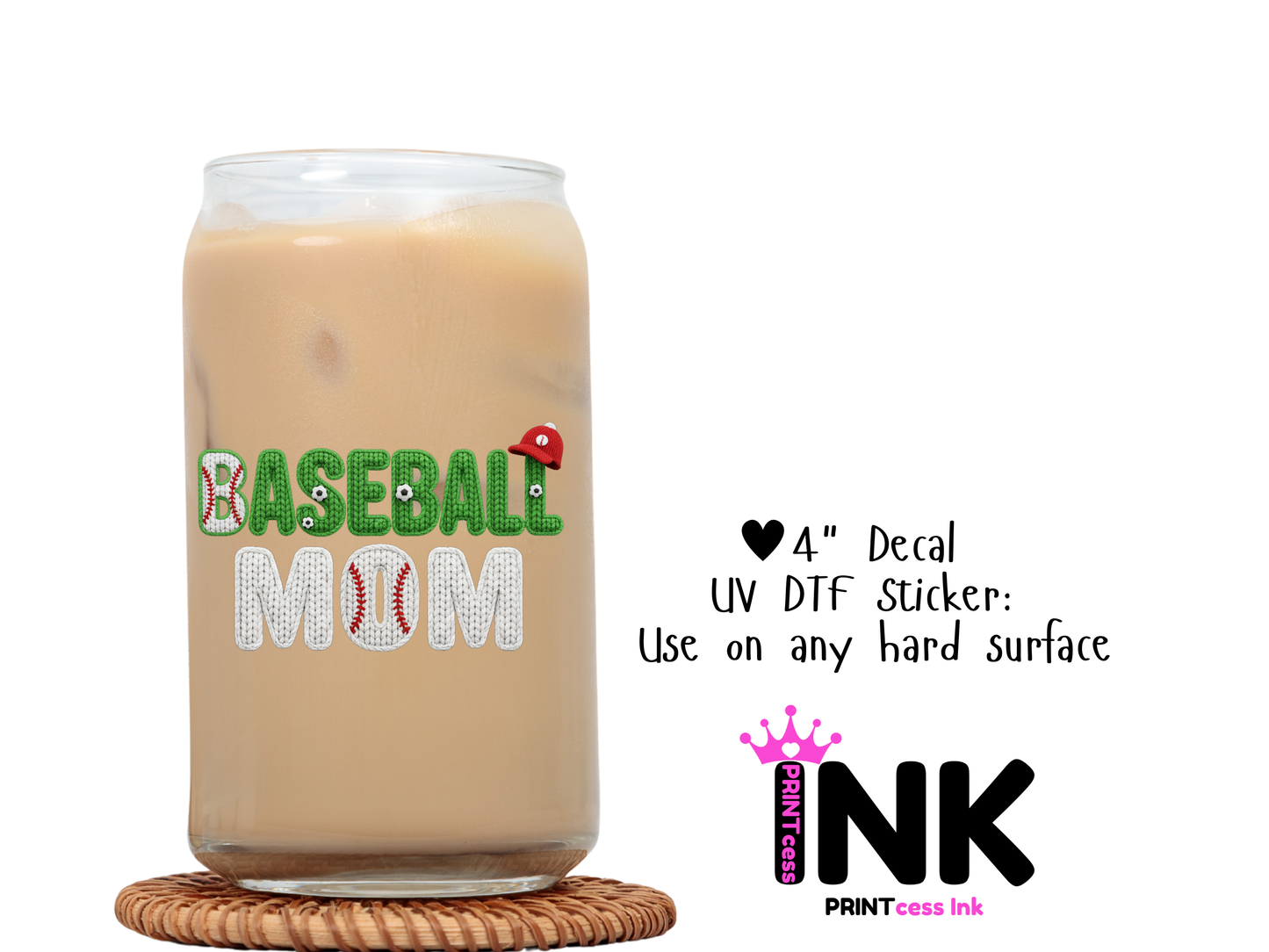 🎁 Baseball Mom UVDTF100765 UV DTF Sticker | Ready to Apply Decal | Waterproof Permanent Sticker for Tumblers, Cups, Laptops, and More| Tumbler Cup Decal 4" UV DTF Sticker (100% off)