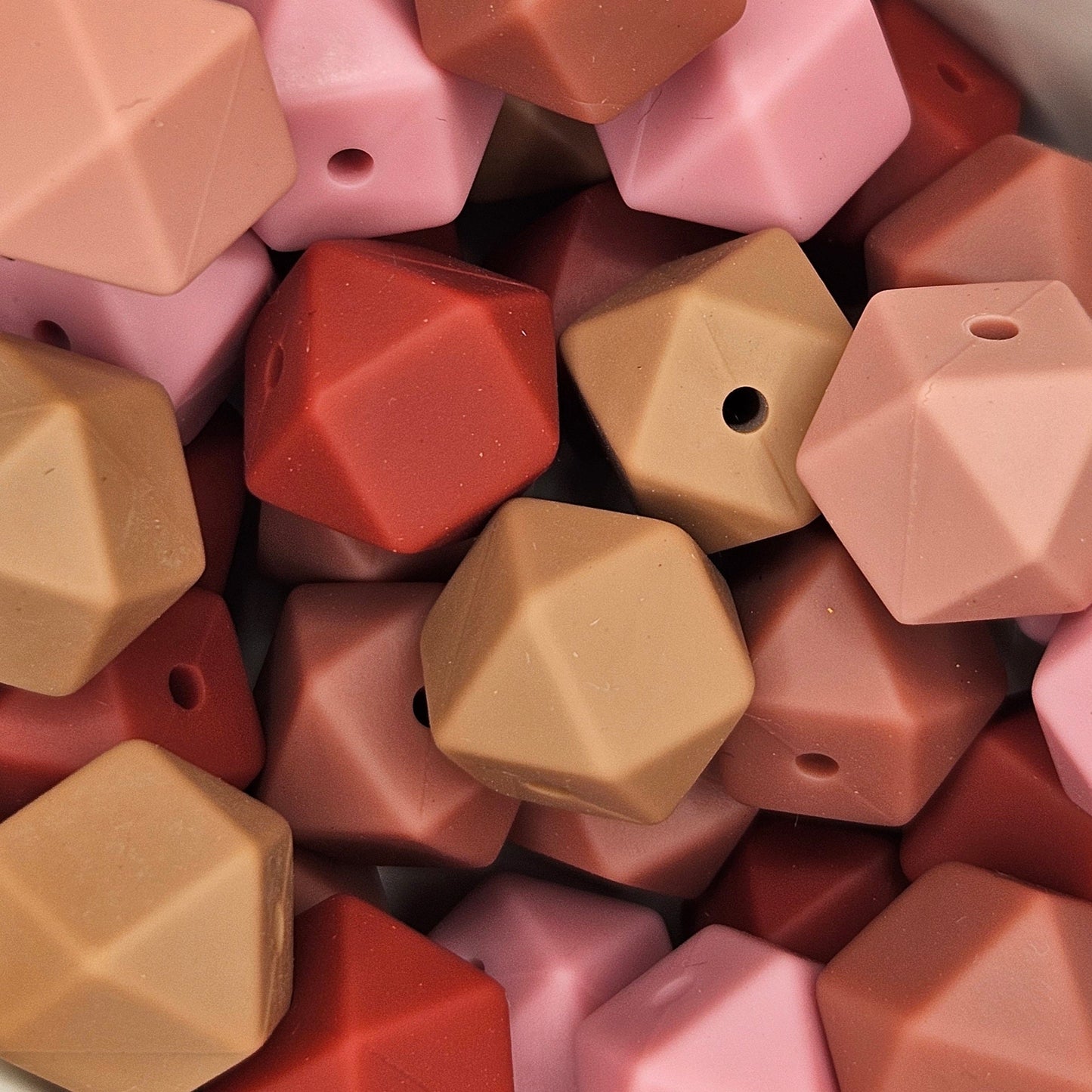 Hexagon Silicone Bead - 14mm - DUSTY ROSE