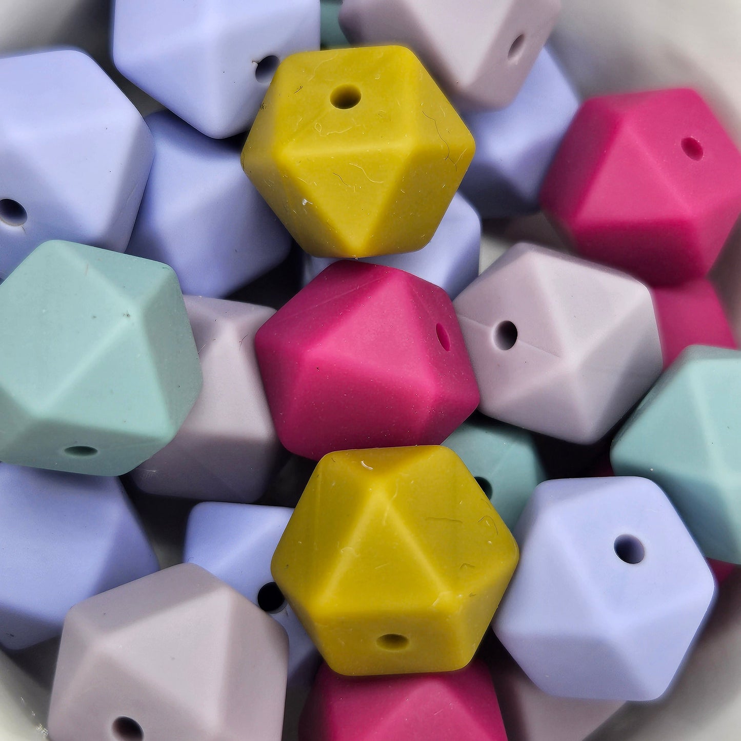 Hexagon Silicone Bead - 14mm - BLUE SAGE