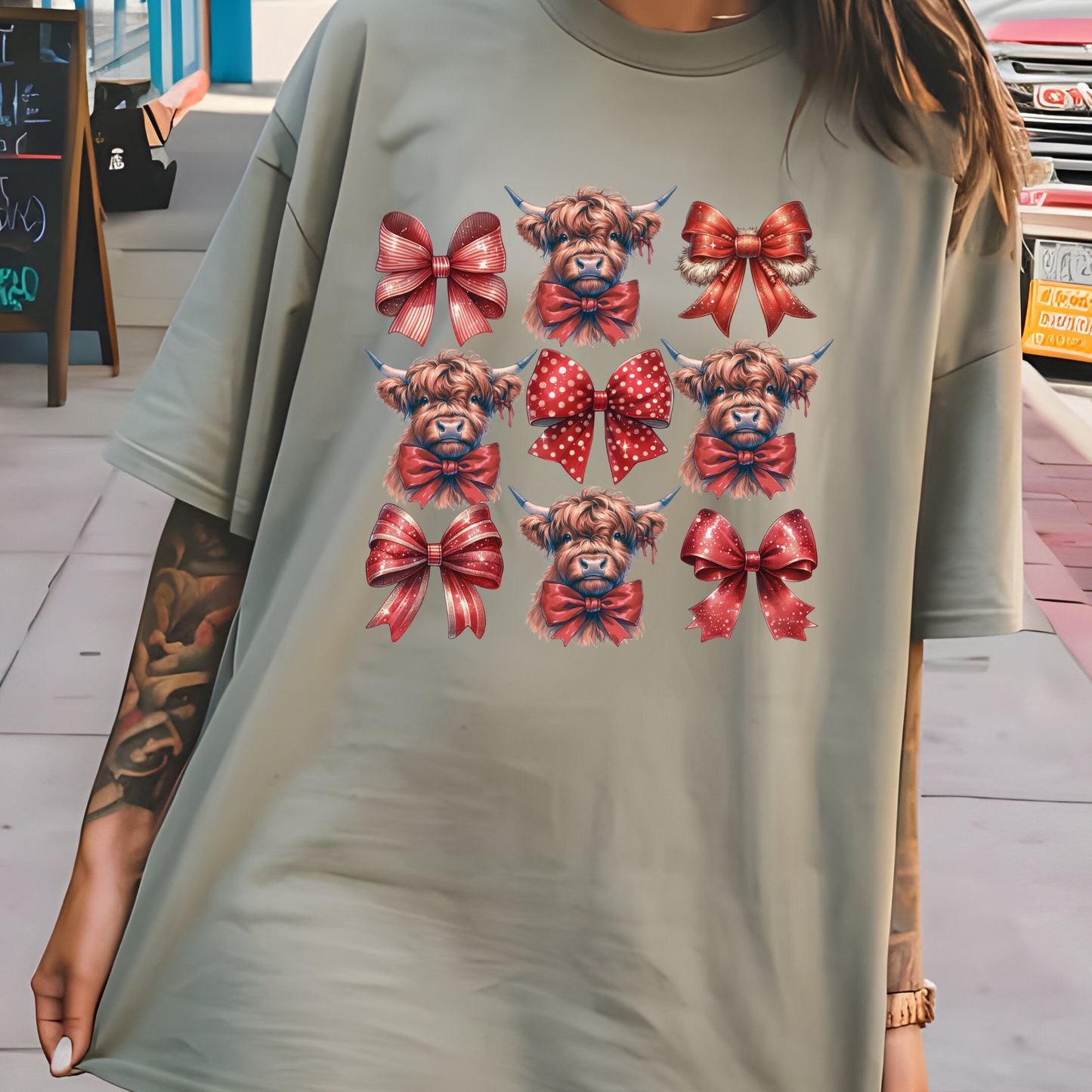 DTF Shirt Transfer - Ready to Press - Highland Cow Bow - DTF100211