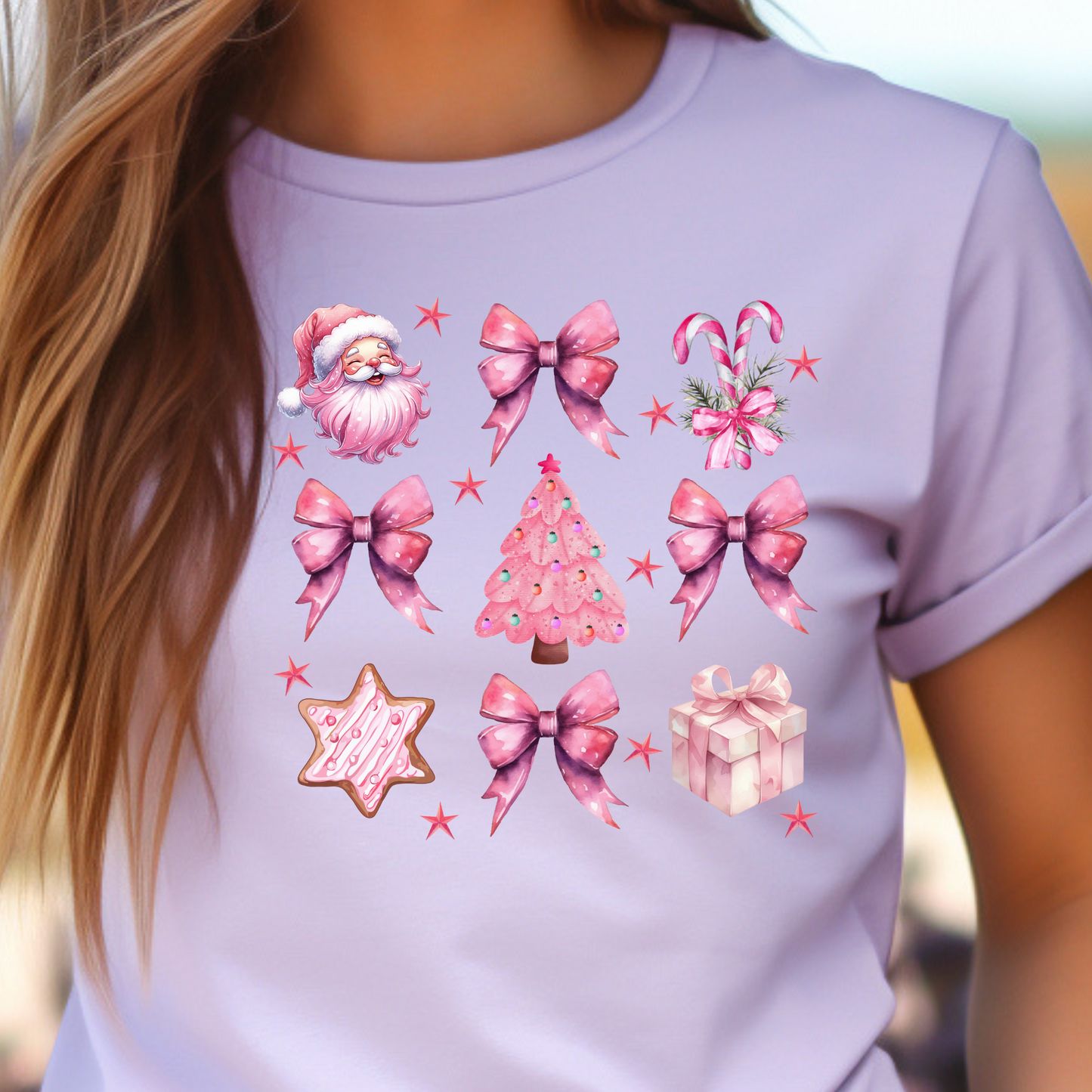 DTF Shirt Transfer - Ready to Press - Christmas Pink Bow - DTF100207