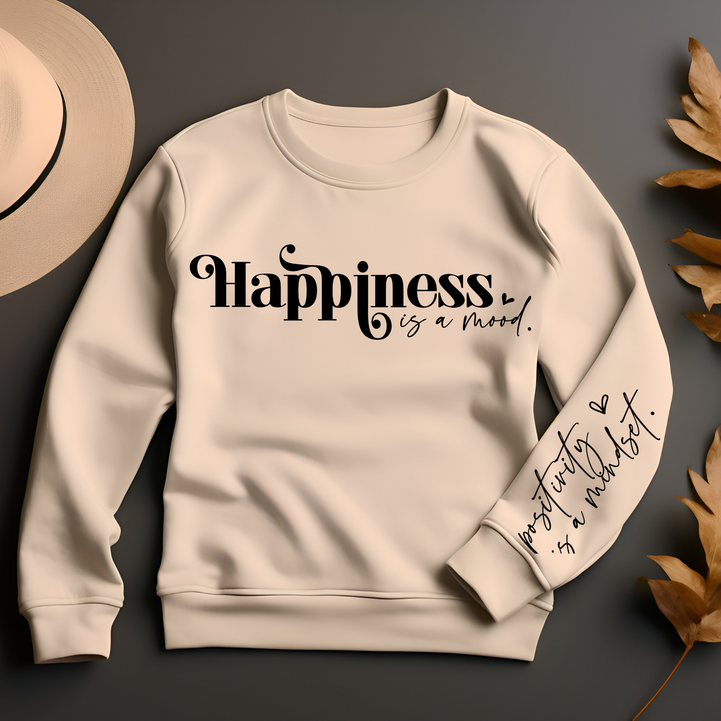 Clear Film Single Colour Soft Thin Matte Screen Print Transfer: Happiness is a mood (+ sleeve print)