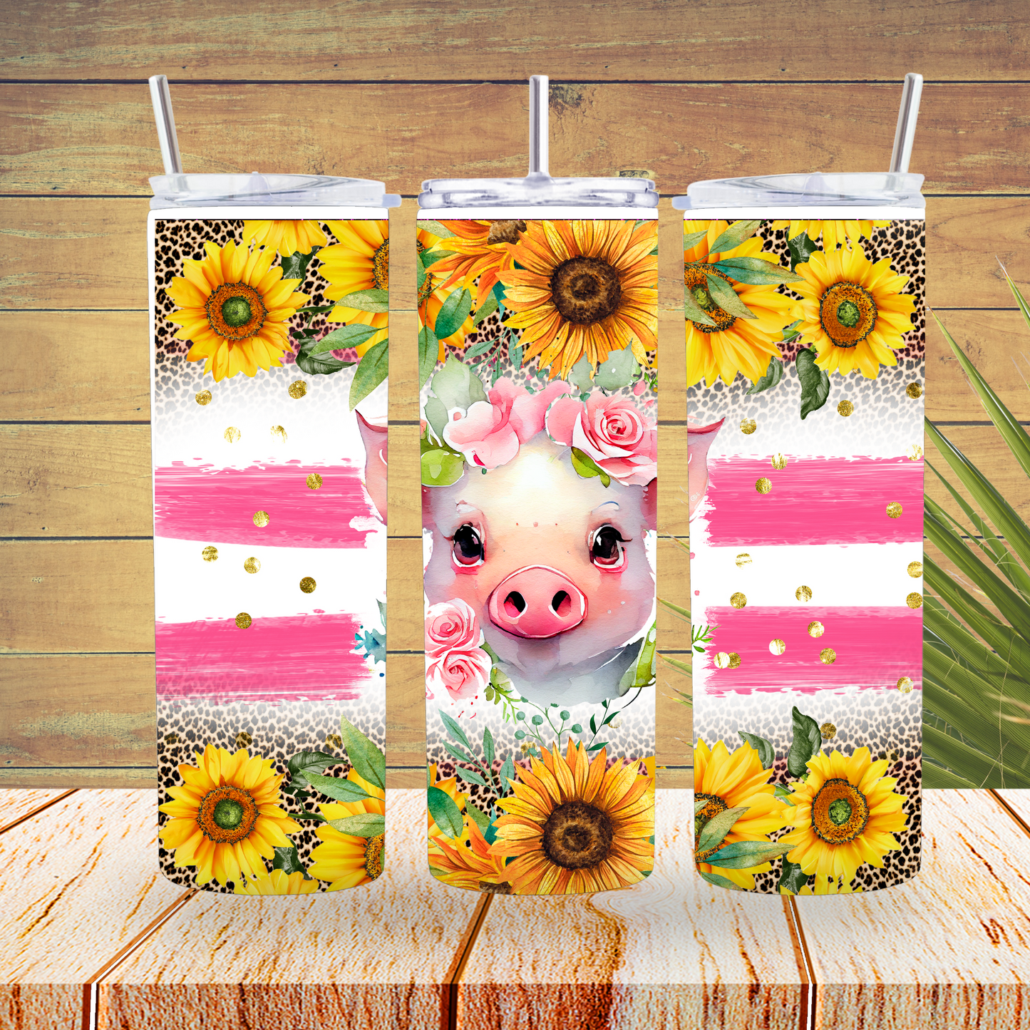 Ready to Use - Sublimation or Vinyl - Tumbler Wraps - Sunflower Pig- TW100102