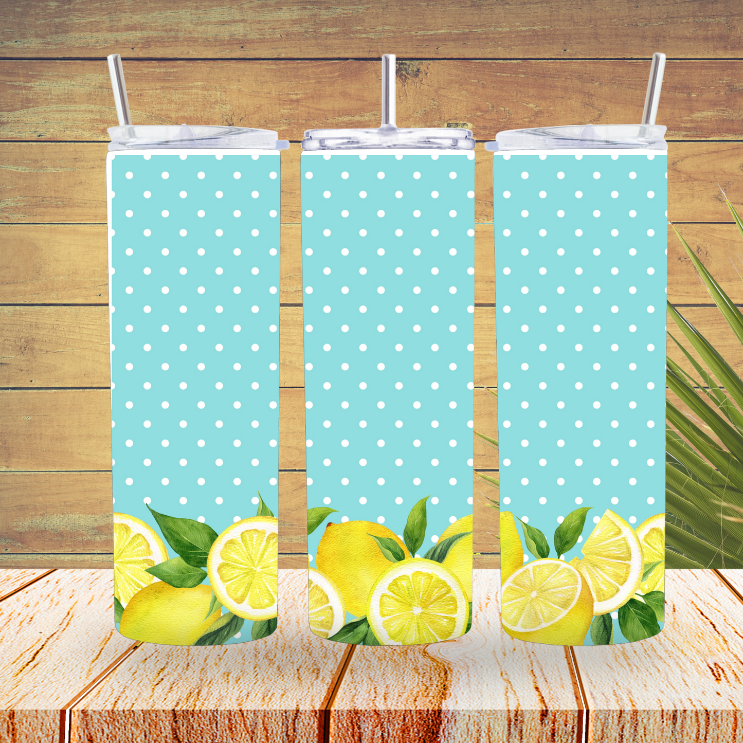 Ready to Use - Sublimation or Vinyl - Tumbler Wraps - Blue Polka Dot Lemon - TW100099