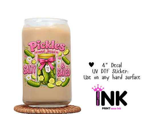 Pickles UVDTF100808 UV DTF Sticker | Ready to Apply Decal | Waterproof Permanent Sticker for Tumblers, Cups, Laptops, and More| Tumbler Cup Decal 4" UV DTF  Sticker