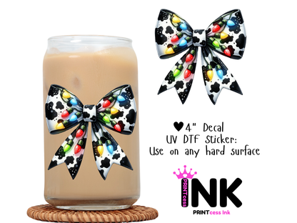Cow Bow UVDTF100687 UV DTF Sticker | Ready to Apply Decal | Waterproof Permanent Sticker for Tumblers, Cups, Laptops, and More| Tumbler Cup Decal 4" UV DTF  Sticker