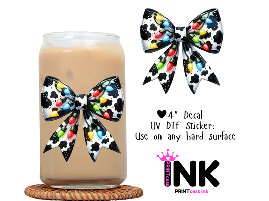 Cow Bow UVDTF100687 UV DTF Sticker | Ready to Apply Decal | Waterproof Permanent Sticker for Tumblers, Cups, Laptops, and More| Tumbler Cup Decal 4" UV DTF  Sticker