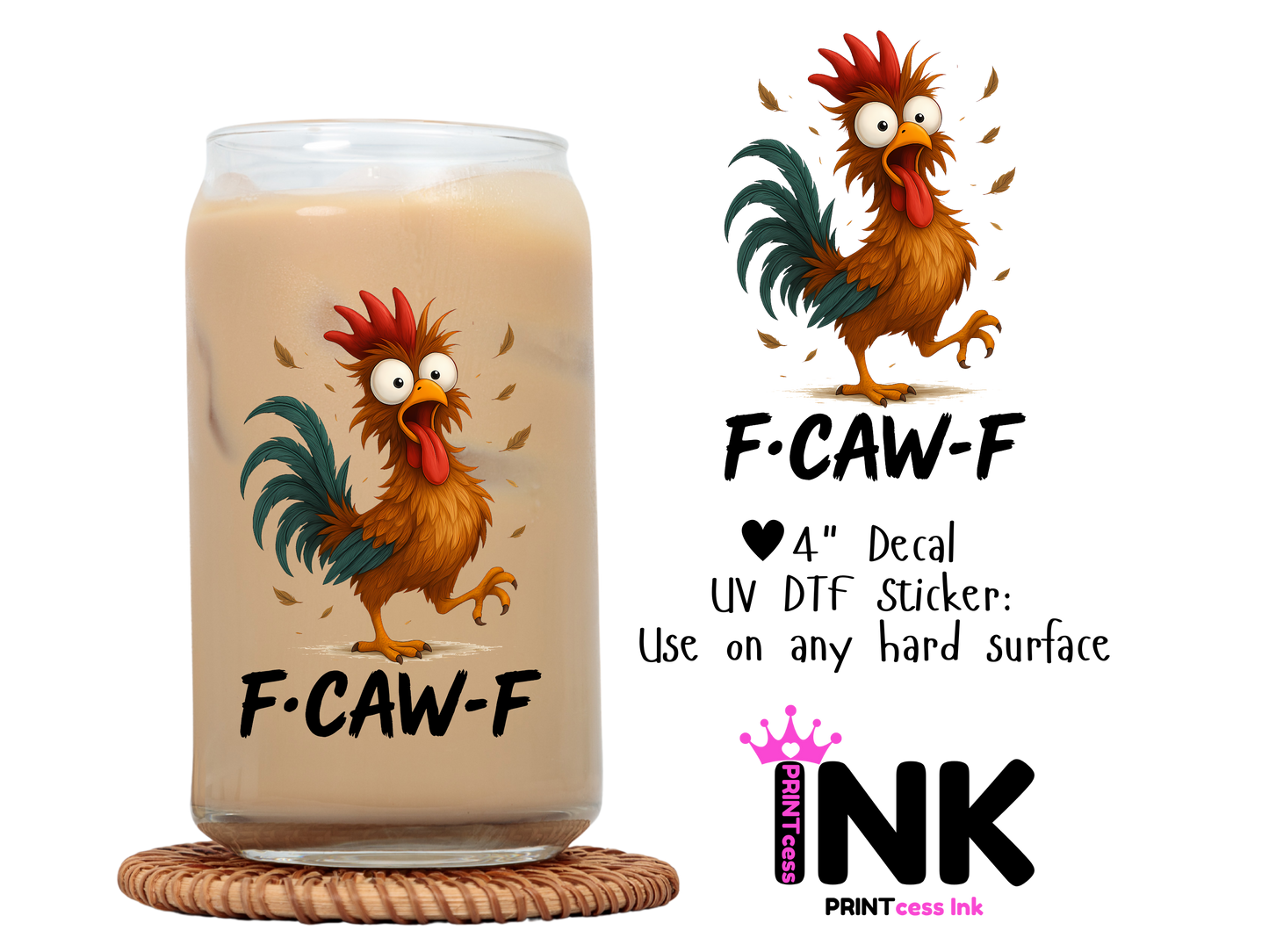 F-Caw-F UVDTF100590 UV DTF Sticker | Ready to Apply Decal | Waterproof Permanent Sticker for Tumblers, Cups, Laptops, and More| Tumbler Cup Decal 4" UV DTF  Sticker