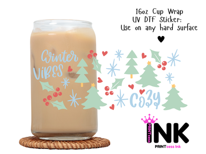 Winter UVDTF100703 UV DTF Sticker | Ready to Apply Decal | Waterproof Permanent Sticker for Tumblers, Cups, Laptops, and More| Tumbler Cup Decal 4" UV DTF  Sticker