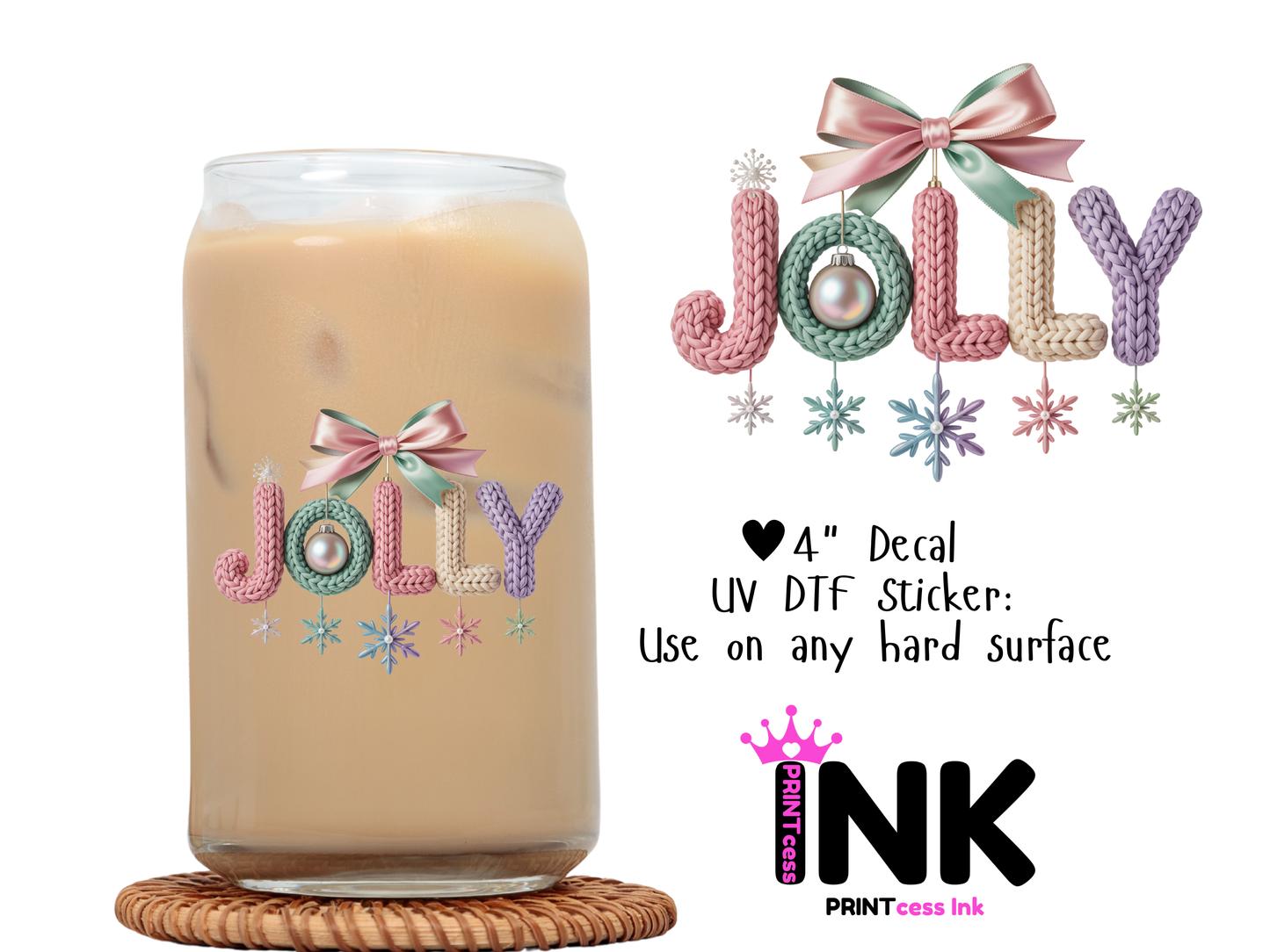 Jolly UVDTF100692 UV DTF Sticker | Ready to Apply Decal | Waterproof Permanent Sticker for Tumblers, Cups, Laptops, and More| Tumbler Cup Decal 4" UV DTF  Sticker