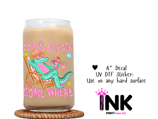 5 o clock UVDTF100807 UV DTF Sticker | Ready to Apply Decal | Waterproof Permanent Sticker for Tumblers, Cups, Laptops, and More| Tumbler Cup Decal 4" UV DTF  Sticker
