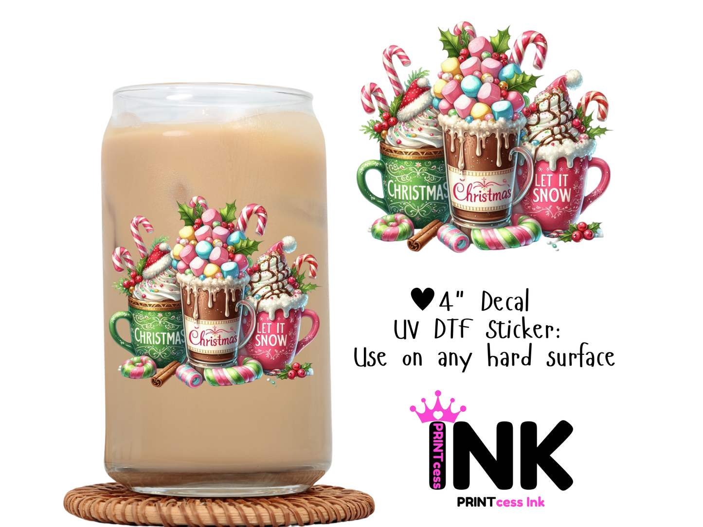 Christmas UVDTF100696 UV DTF Sticker | Ready to Apply Decal | Waterproof Permanent Sticker for Tumblers, Cups, Laptops, and More| Tumbler Cup Decal 4" UV DTF  Sticker
