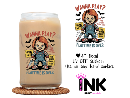 Wanna Play UVDTF100591 UV DTF Sticker | Ready to Apply Decal | Waterproof Permanent Sticker for Tumblers, Cups, Laptops, and More| Tumbler Cup Decal 4" UV DTF  Sticker