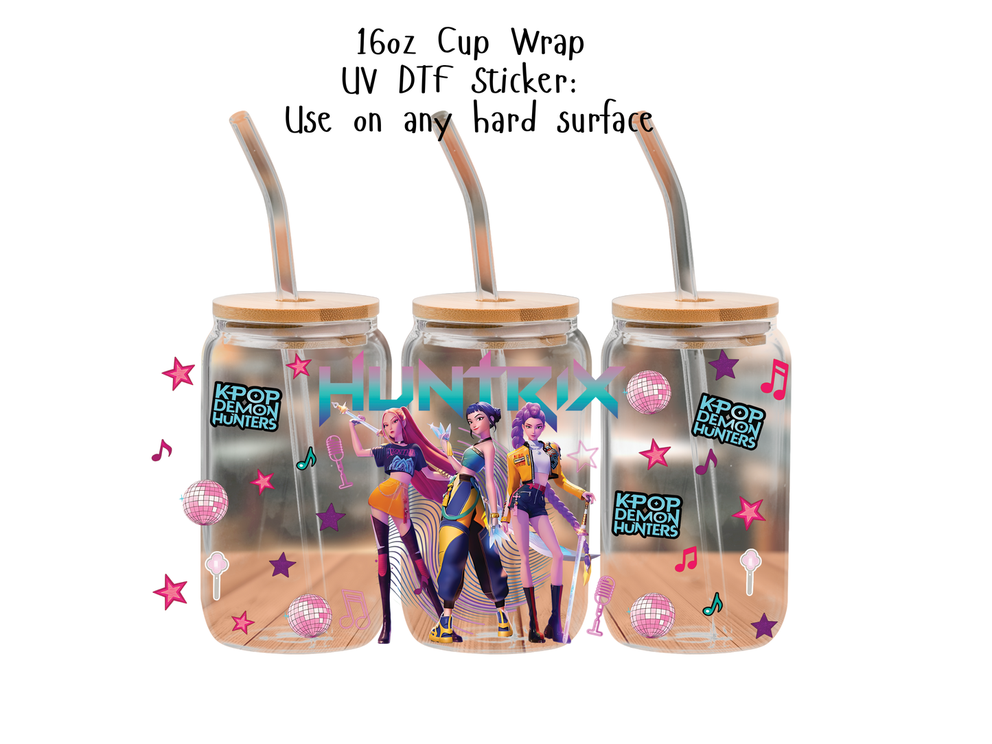 Huntrix UVDTF100788 UV DTF Sticker | Ready to Apply Decal | Waterproof Permanent Sticker for Tumblers, Cups, Laptops, and More| Tumbler Cup Decal 4" UV DTF  Sticker