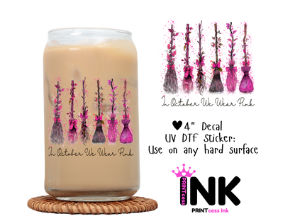 October we wear pink UVDTF100594 UV DTF Sticker | Ready to Apply Decal | Waterproof Permanent Sticker for Tumblers, Cups, Laptops, and More| Tumbler Cup Decal 4" UV DTF  Sticker