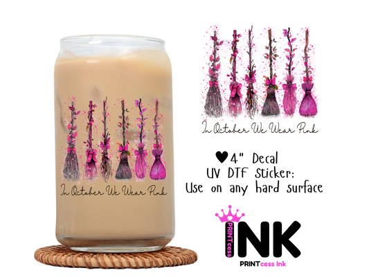 October we wear pink UVDTF100594 UV DTF Sticker | Ready to Apply Decal | Waterproof Permanent Sticker for Tumblers, Cups, Laptops, and More| Tumbler Cup Decal 4" UV DTF  Sticker