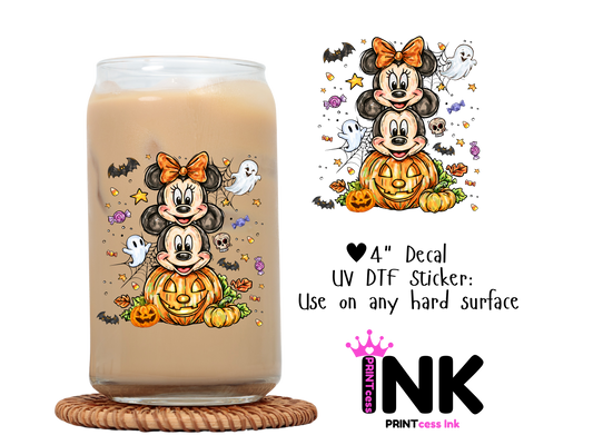 Mickey Halloween UVDTF100593 UV DTF Sticker | Ready to Apply Decal | Waterproof Permanent Sticker for Tumblers, Cups, Laptops, and More| Tumbler Cup Decal 4" UV DTF  Sticker