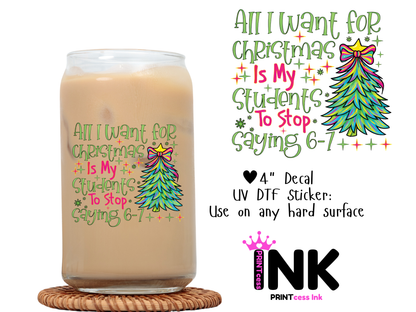 Teacher Christmas UVDTF100695 UV DTF Sticker | Ready to Apply Decal | Waterproof Permanent Sticker for Tumblers, Cups, Laptops, and More| Tumbler Cup Decal 4" UV DTF  Sticker