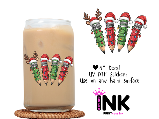 Christmas Teacher UVDTF100691 UV DTF Sticker | Ready to Apply Decal | Waterproof Permanent Sticker for Tumblers, Cups, Laptops, and More| Tumbler Cup Decal 4" UV DTF  Sticker