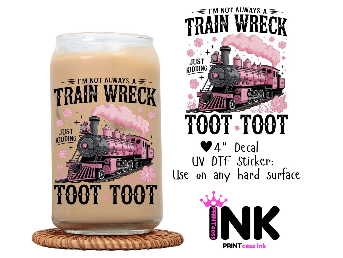 Train Wreck UVDTF100595 UV DTF Sticker | Ready to Apply Decal | Waterproof Permanent Sticker for Tumblers, Cups, Laptops, and More| Tumbler Cup Decal 4" UV DTF  Sticker