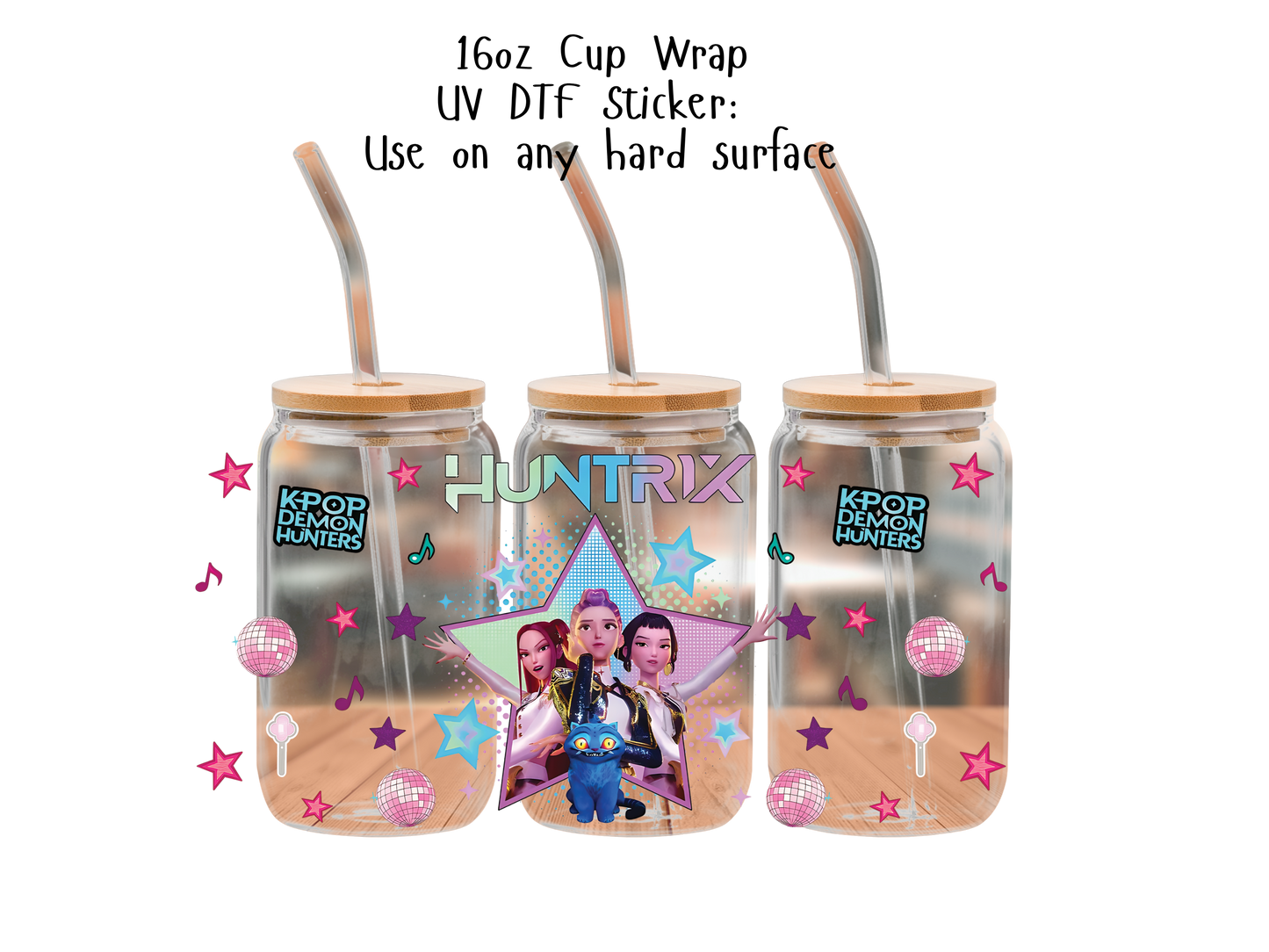 Huntrix UVDTF100784 UV DTF Sticker | Ready to Apply Decal | Waterproof Permanent Sticker for Tumblers, Cups, Laptops, and More| Tumbler Cup Decal 4" UV DTF  Sticker
