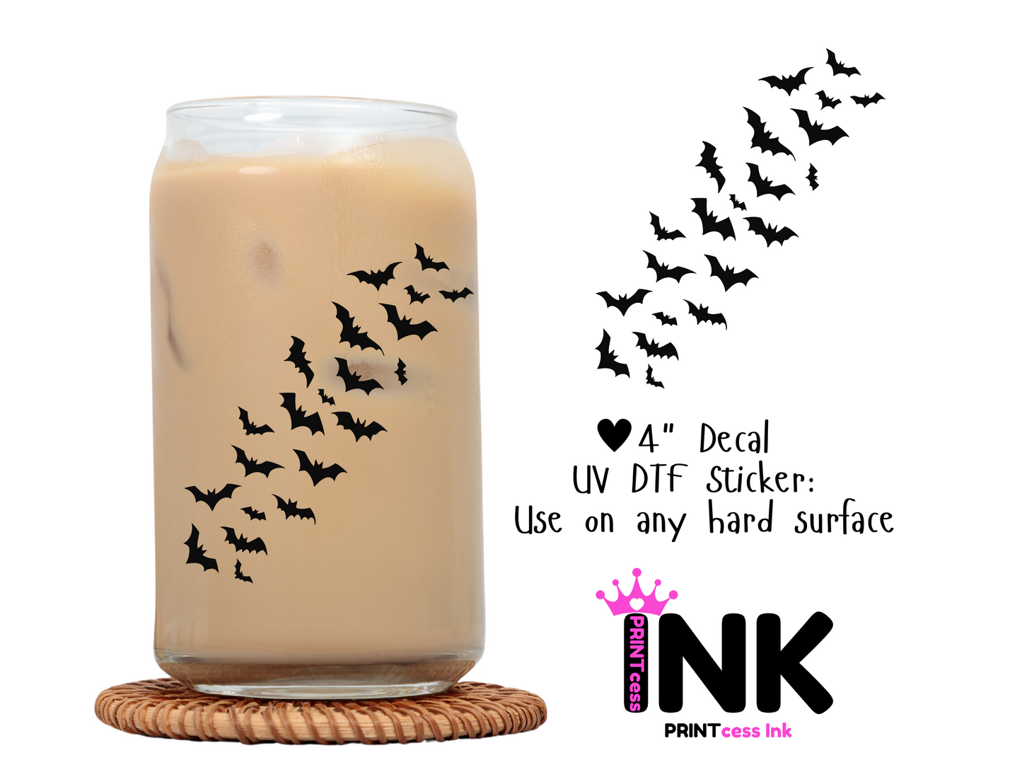 Halloween Bats UVDTF100579 UV DTF Sticker | Ready to Apply Decal | Waterproof Permanent Sticker for Tumblers, Cups, Laptops, and More| Tumbler Cup Decal 4" UV DTF  Sticker: