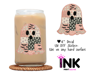 Quilted Ghost UVDTF100588 UV DTF Sticker | Ready to Apply Decal | Waterproof Permanent Sticker for Tumblers, Cups, Laptops, and More| Tumbler Cup Decal 4" UV DTF  Sticker
