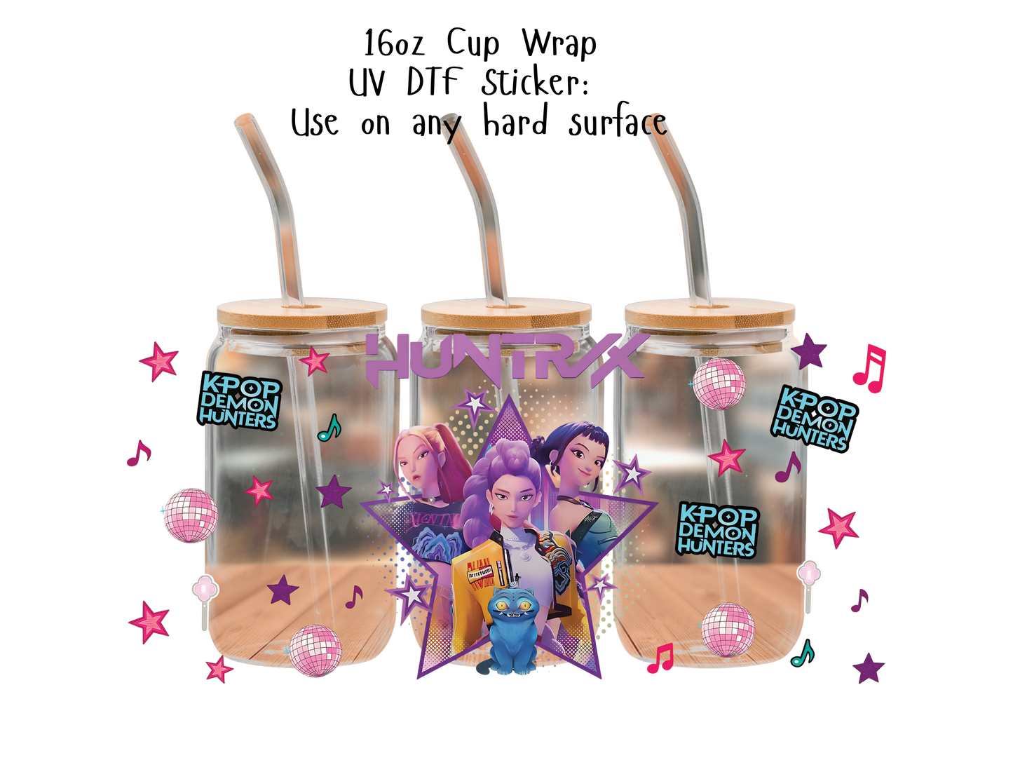 Huntrix UVDTF100790 UV DTF Sticker | Ready to Apply Decal | Waterproof Permanent Sticker for Tumblers, Cups, Laptops, and More| Tumbler Cup Decal 4" UV DTF  Sticker