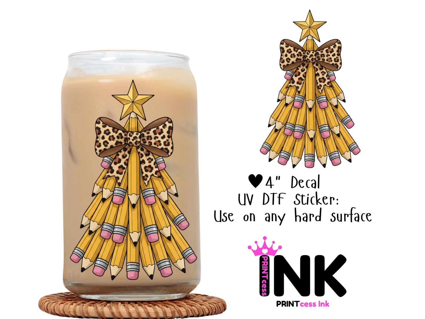 Teacher Christmas UVDTF100694 UV DTF Sticker | Ready to Apply Decal | Waterproof Permanent Sticker for Tumblers, Cups, Laptops, and More| Tumbler Cup Decal 4" UV DTF  Sticker