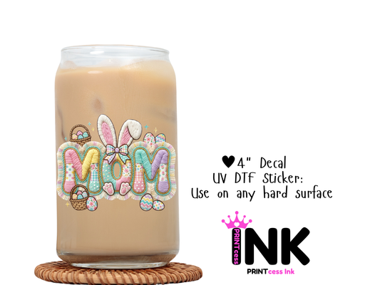 🎁 Easter Mom UVDTF100757 UV DTF Sticker | Ready to Apply Decal | Waterproof Permanent Sticker for Tumblers, Cups, Laptops, and More| Tumbler Cup Decal 4" UV DTF  Sticker (100% off)