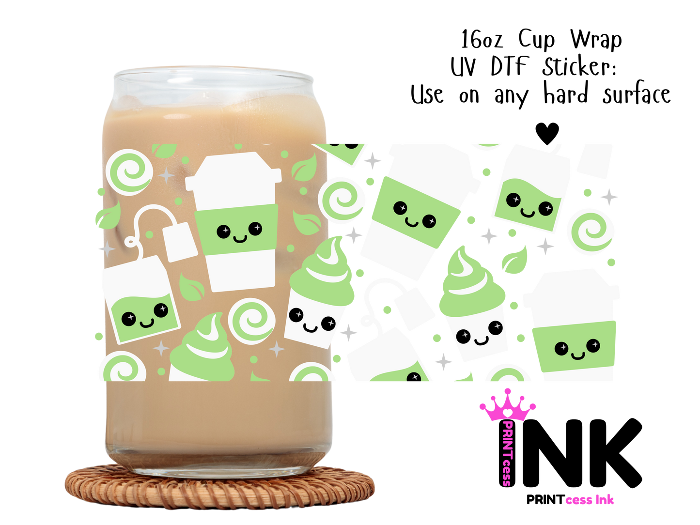 Matcha UVDTF100772 UV DTF Sticker | Ready to Apply Decal | Waterproof Permanent Sticker for Tumblers, Cups, Laptops, and More| Tumbler Cup Decal 4" UV DTF  Sticker