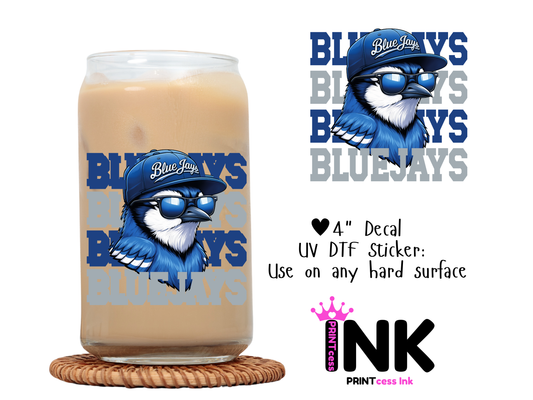 Blue Jays UVDTF100625 UV DTF Sticker | Ready to Apply Decal | Waterproof Permanent Sticker for Tumblers, Cups, Laptops, and More| Tumbler Cup Decal 4" UV DTF  Sticker