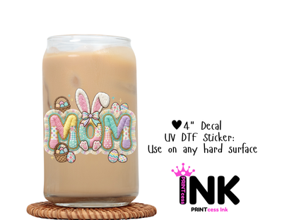 Easter Mom UVDTF100757 UV DTF Sticker | Ready to Apply Decal | Waterproof Permanent Sticker for Tumblers, Cups, Laptops, and More| Tumbler Cup Decal 4" UV DTF  Sticker