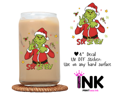 Grinch 6 7 UVDTF100600 UV DTF Sticker | Ready to Apply Decal | Waterproof Permanent Sticker for Tumblers, Cups, Laptops, and More| Tumbler Cup Decal 4" UV DTF  Sticker