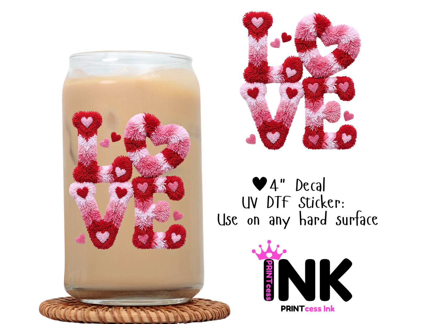 Valentines Heart UVDTF100736 UV DTF Sticker | Ready to Apply Decal | Waterproof Permanent Sticker for Tumblers, Cups, Laptops, and More| Tumbler Cup Decal 4" UV DTF  Sticker