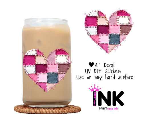 Valentines Heart UVDTF100737 UV DTF Sticker | Ready to Apply Decal | Waterproof Permanent Sticker for Tumblers, Cups, Laptops, and More| Tumbler Cup Decal 4" UV DTF  Sticker
