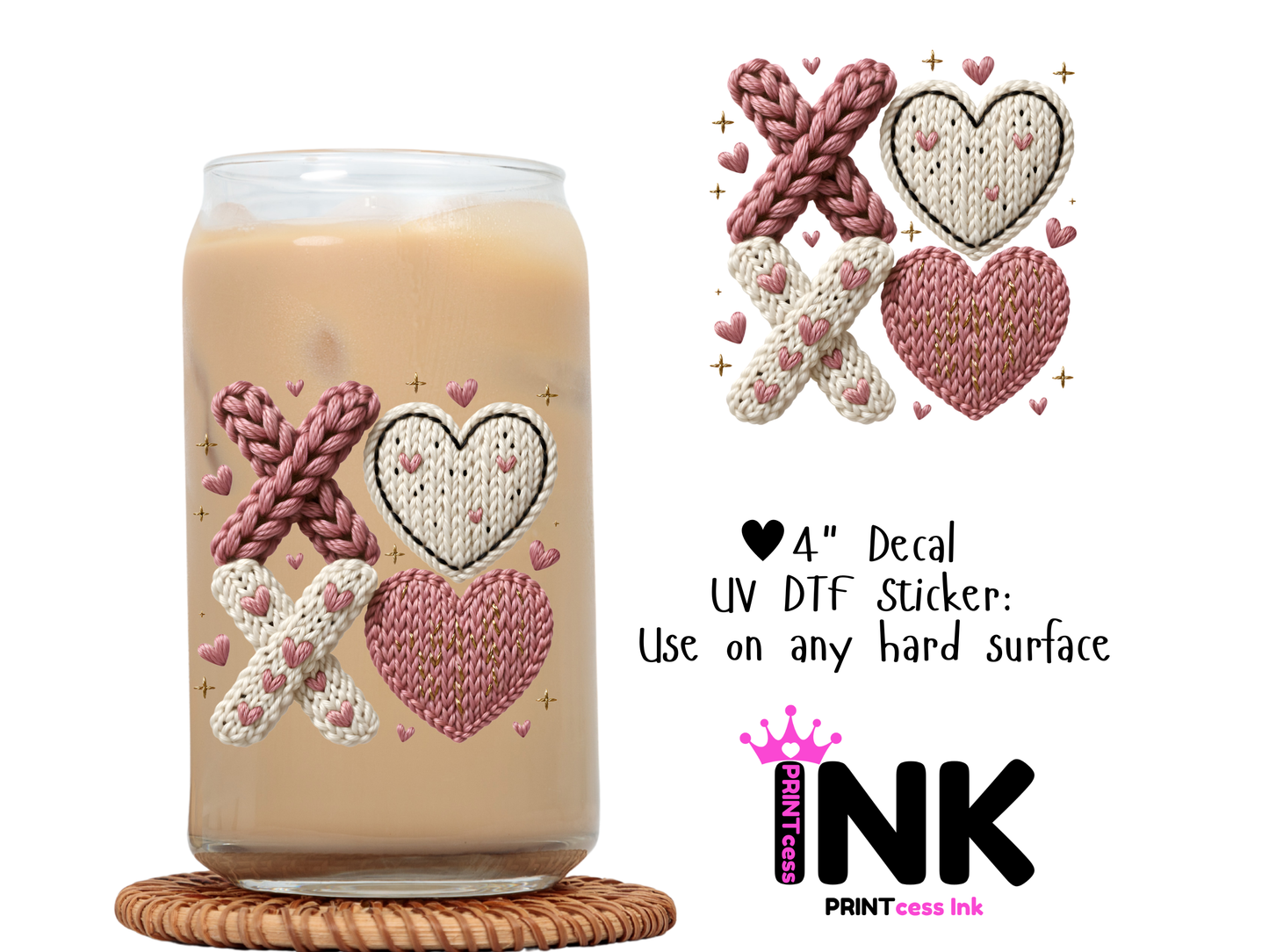 Valentines Heart UVDTF100735 UV DTF Sticker | Ready to Apply Decal | Waterproof Permanent Sticker for Tumblers, Cups, Laptops, and More| Tumbler Cup Decal 4" UV DTF  Sticker
