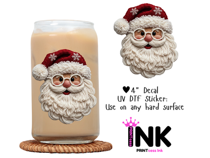 Santa UVDTF100607 UV DTF Sticker | Ready to Apply Decal | Waterproof Permanent Sticker for Tumblers, Cups, Laptops, and More| Tumbler Cup Decal 4" UV DTF  Sticker
