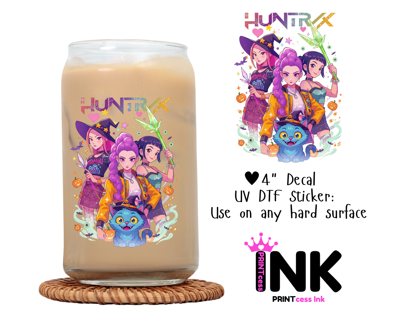 Huntrix UVDTF100605 UV DTF Sticker | Ready to Apply Decal | Waterproof Permanent Sticker for Tumblers, Cups, Laptops, and More| Tumbler Cup Decal 4" UV DTF  Sticker