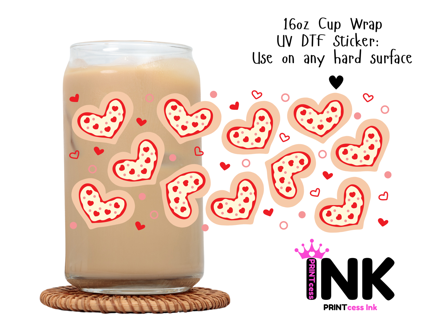 Valentines Hearts UVDTF100725 UV DTF Sticker | Ready to Apply Decal | Waterproof Permanent Sticker for Tumblers, Cups, Laptops, and More| Tumbler Cup Decal 4" UV DTF  Sticker