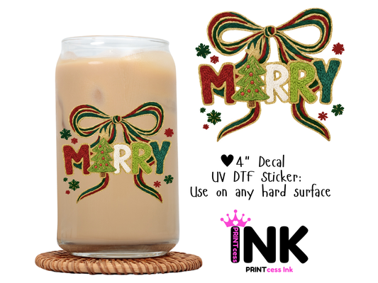 Merry Christmas UVDTF100609 UV DTF Sticker | Ready to Apply Decal | Waterproof Permanent Sticker for Tumblers, Cups, Laptops, and More| Tumbler Cup Decal 4" UV DTF  Sticker
