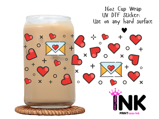 Valentines Hearts UVDTF100722 UV DTF Sticker | Ready to Apply Decal | Waterproof Permanent Sticker for Tumblers, Cups, Laptops, and More| Tumbler Cup Decal 4" UV DTF  Sticker