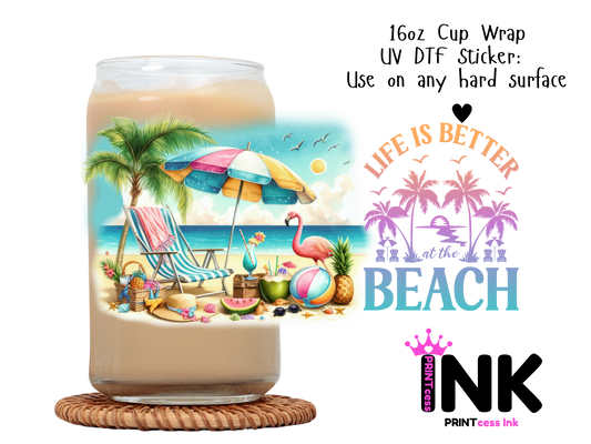 Beach UVDTF100779 UV DTF Sticker | Ready to Apply Decal | Waterproof Permanent Sticker for Tumblers, Cups, Laptops, and More| Tumbler Cup Decal 4" UV DTF  Sticker