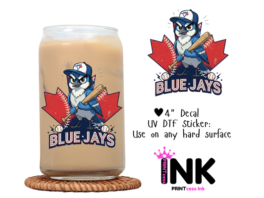 Blue Jays UVDTF100631 UV DTF Sticker | Ready to Apply Decal | Waterproof Permanent Sticker for Tumblers, Cups, Laptops, and More| Tumbler Cup Decal 4" UV DTF  Sticker