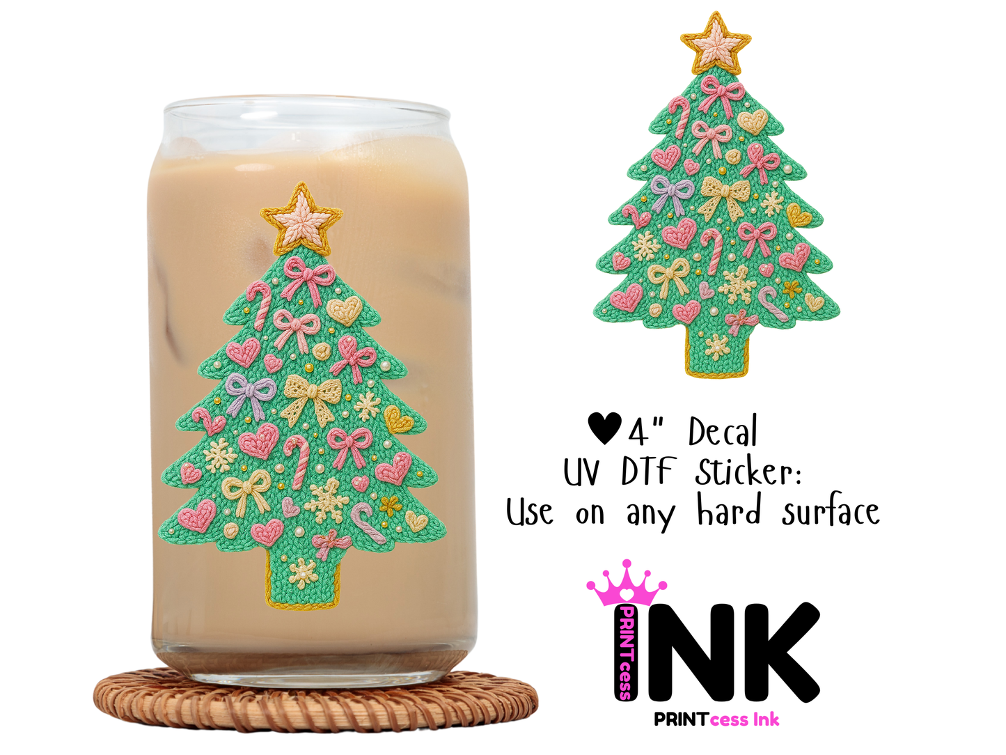 Christmas Tree UVDTF100609 UV DTF Sticker | Ready to Apply Decal | Waterproof Permanent Sticker for Tumblers, Cups, Laptops, and More| Tumbler Cup Decal 4" UV DTF  Sticker