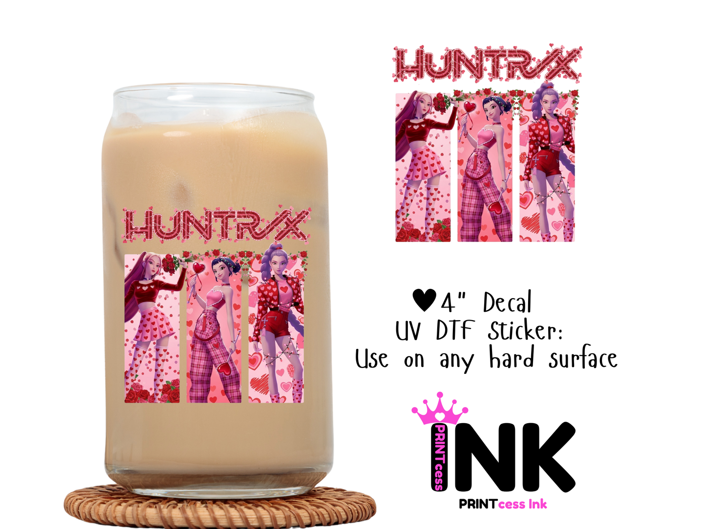 Valentines Huntrix UVDTF100740 UV DTF Sticker | Ready to Apply Decal | Waterproof Permanent Sticker for Tumblers, Cups, Laptops, and More| Tumbler Cup Decal 4" UV DTF  Sticker