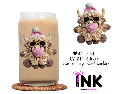 Christmas Cow UVDTF100615 UV DTF Sticker | Ready to Apply Decal | Waterproof Permanent Sticker for Tumblers, Cups, Laptops, and More| Tumbler Cup Decal 4" UV DTF  Sticker (Copy) (Copy)