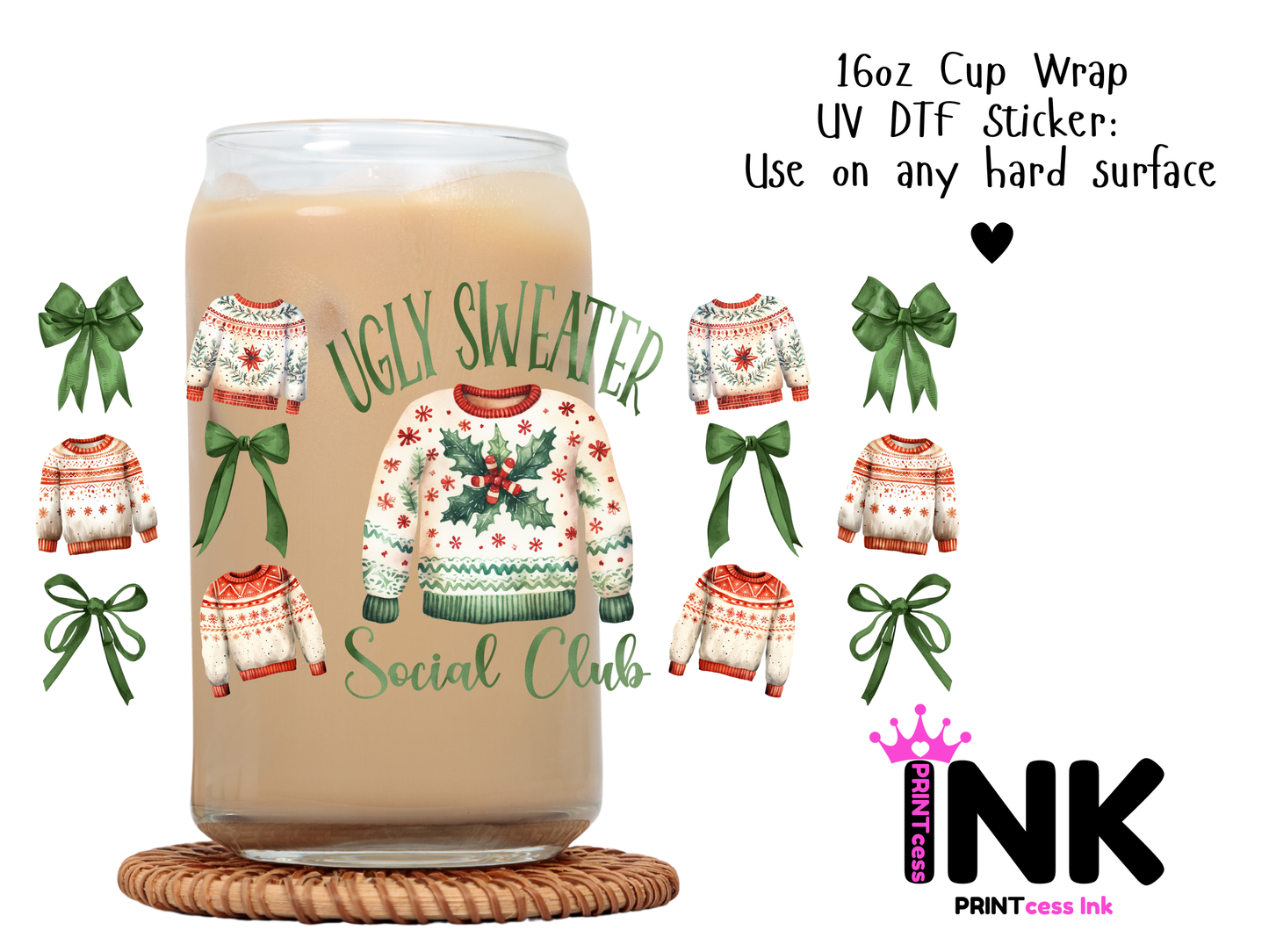 Ugly Sweater UVDTF100679 UV DTF Sticker | Ready to Apply Decal | Waterproof Permanent Sticker for Tumblers, Cups, Laptops, and More| Tumbler Cup Decal 4" UV DTF  Sticker