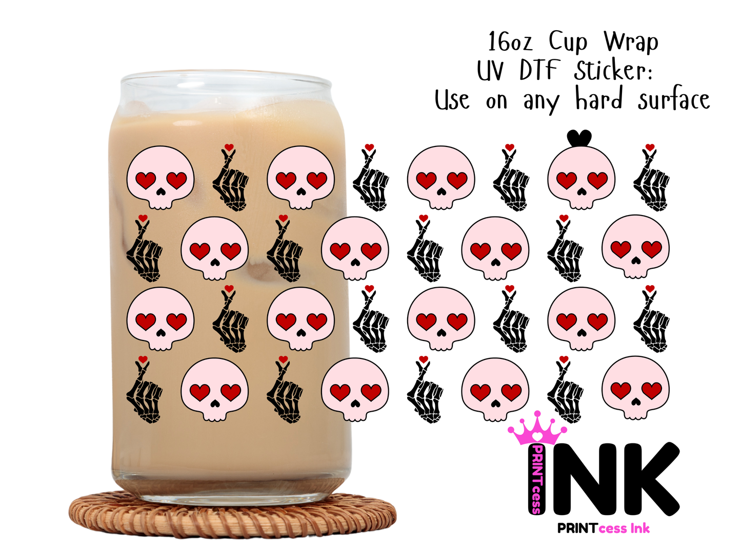 Valentines Skulls UVDTF100731 UV DTF Sticker | Ready to Apply Decal | Waterproof Permanent Sticker for Tumblers, Cups, Laptops, and More| Tumbler Cup Decal 4" UV DTF  Sticker